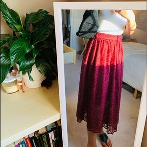 Red Lace Midi Skirt